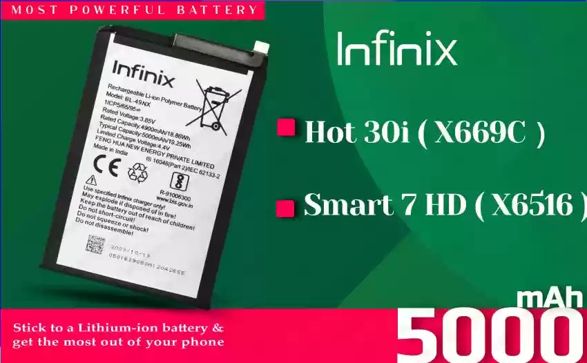 BL 49NX 3 Original Infinix HOT 40i (X6528, X6528B) Battery BL-49NX - 5000mAh - Image 1