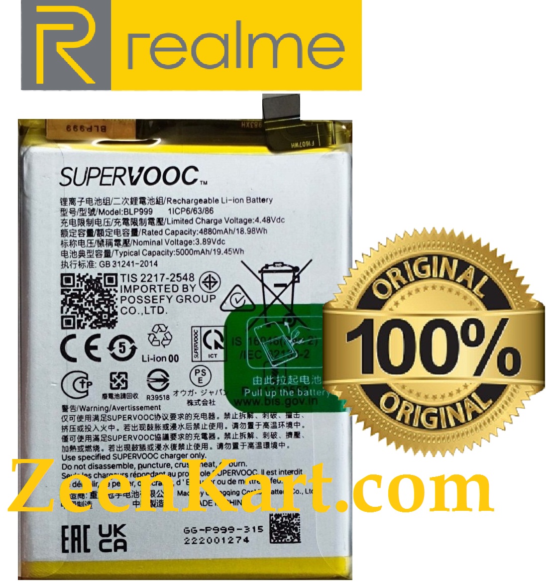 BLP999 Original SuperVOOC BLP999 Battery For Realme Narzo 60 5G / Narzo 60 Pro 5G Mobile - 5000mAh - Image 1