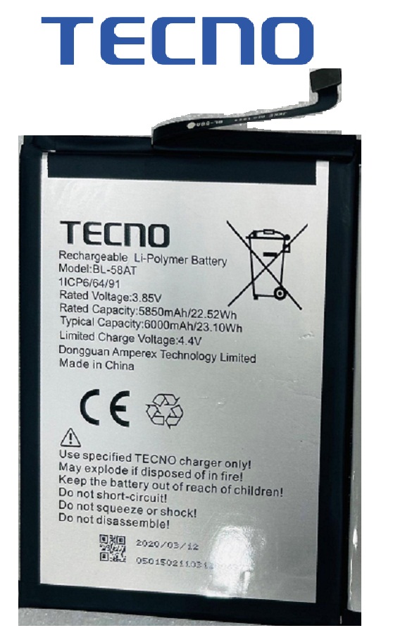 BL-58AT 5 Original Tecno Pouvoir 3 Plus (LB8, LB8a) Battery BL-58AT - 6000mAh - Image 1