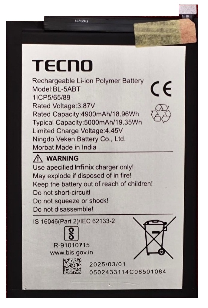 BL-5ABT Original Tecno POVA 6 Neo 5G (Indian Edition) / Spark 30 5G / Spark 30C Battery BL-5ABT - 5000mAh - Image 1