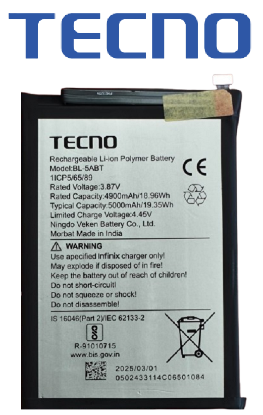 BL-5ABT__1-removebg-preview Original Tecno Spark 30C (Kl5, Kl5N) Battery BL-5ABT - 5000mAh - Image 1