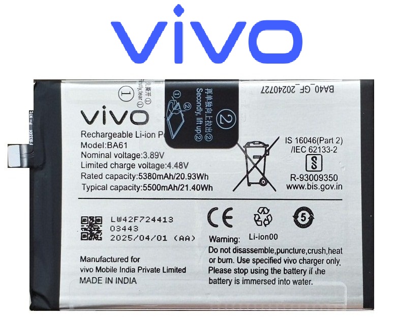 BA61 1 Original Vivo BA61 Battery For Vivo Y19s (V2419) Mobile - 5500mAh - Image 1