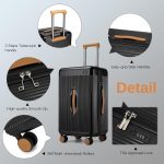 Mulunsen Suitcase Lightweight ABS+PC Hard Shell Trolley, Fashion Travel Check in Case TSA Lock, Hand Luggage Baggage with 4 Spinner Wheels (Black) - Image 3