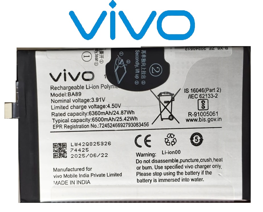 BA89 5 - Copy Original Vivo Y39 5G (V2443, V2436) Battery BA89 - 6500mAh - Image 1