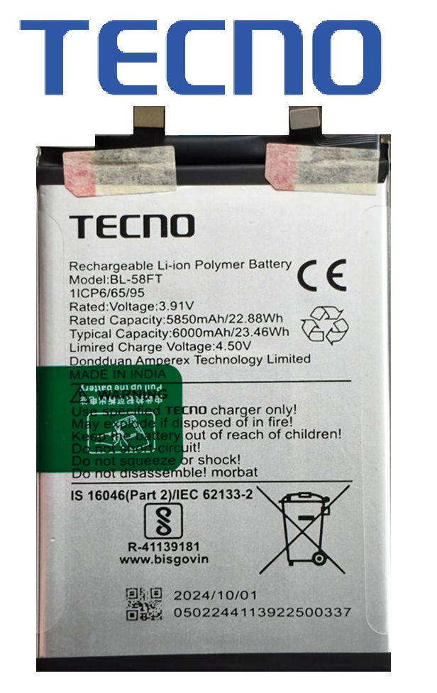 BL-58FT 3 100% Original Tecno Pova 6 / Pova6 Battery BL-58FT – 6000mAh - Image 1